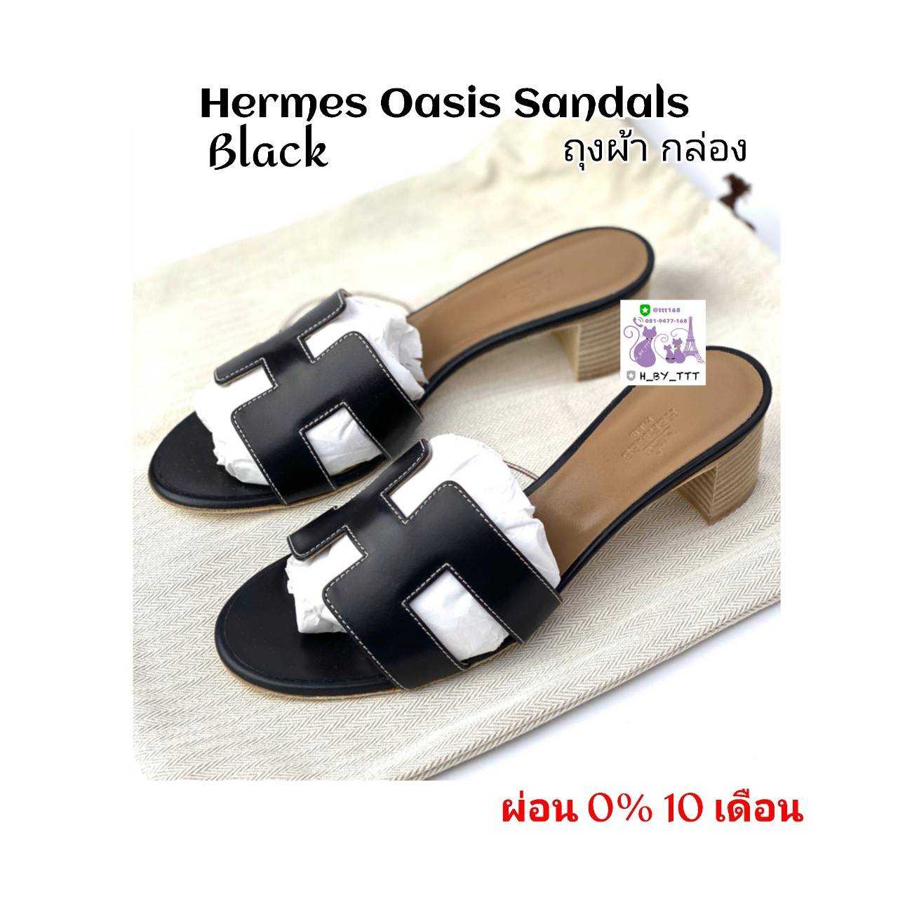 Hermes Oasis Sandals (Heel 5cm) Black สีดำ สอบถาม Size ก่อนกดสั่งซื้อ