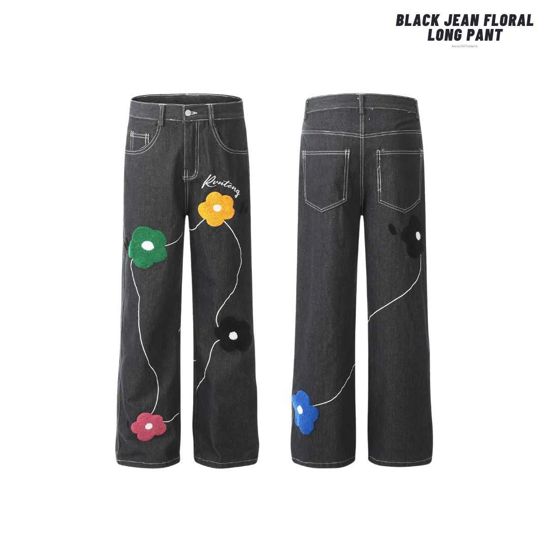 Jeera168 | Black Jean Floral Long Pant (พรีออเดอร์)