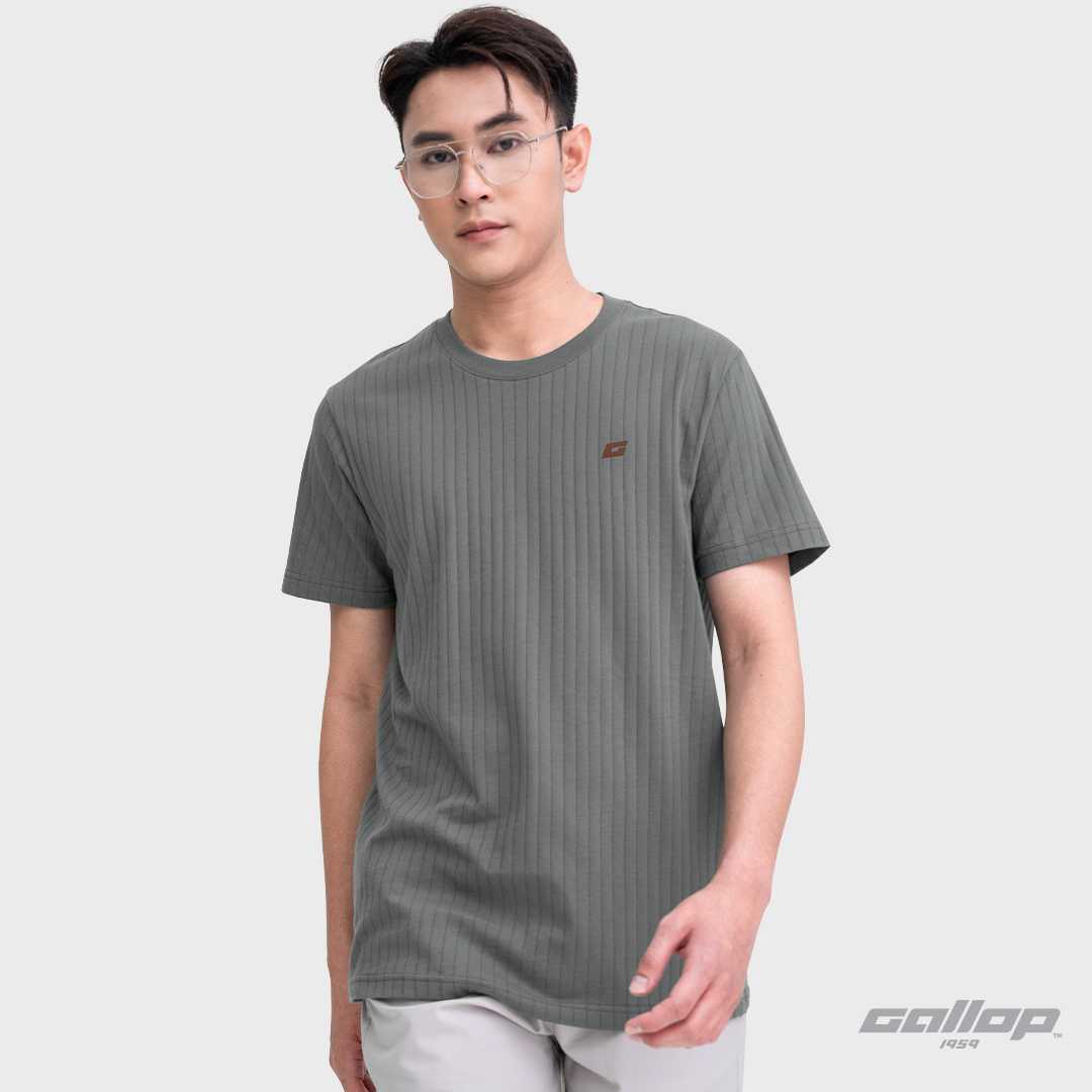 GALLOP : เสื้อยืดคอกลมผ้าชักร่องผู้ชาย (Rib) สีพื้น รุ่น GT9185 สี Smoke Gray - สโมคเกรย์