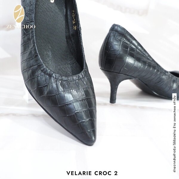 ทรงปกติ เปลี่ยนไซส์ได้-ไม่รับคืน Zenachoo รุ่นขายดี Velarie Croc 2 สูง 2นิ้ว รองเท้าหนังจระเข้ สว...