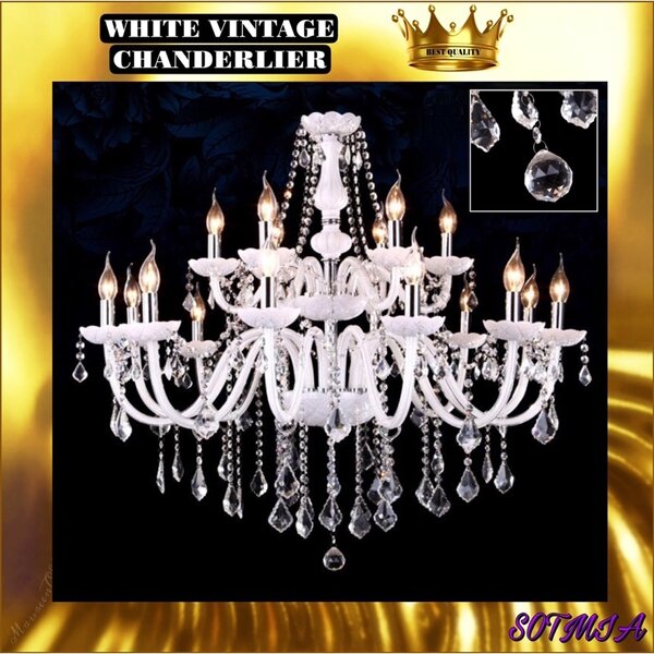 CT001A025 SOTMIA แชนเดอเรียสีขาว แชนเดอเรีย โคมไฟระย้า โคมไฟระย้าวินเทจ โคมไฟระย้าคริสตัล WHITE C...