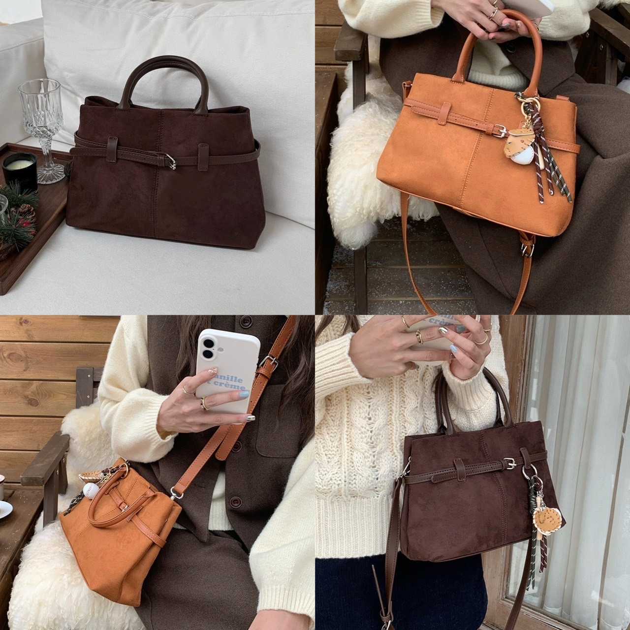 [PRE-ORDER] กระเป๋าผ้ากำมะหยี่ เนื้อสัมผัสนุ่ม ทรงดี สายหนัง PU จุของได้เยอะ + ใส่ ipad ได้ | QB266