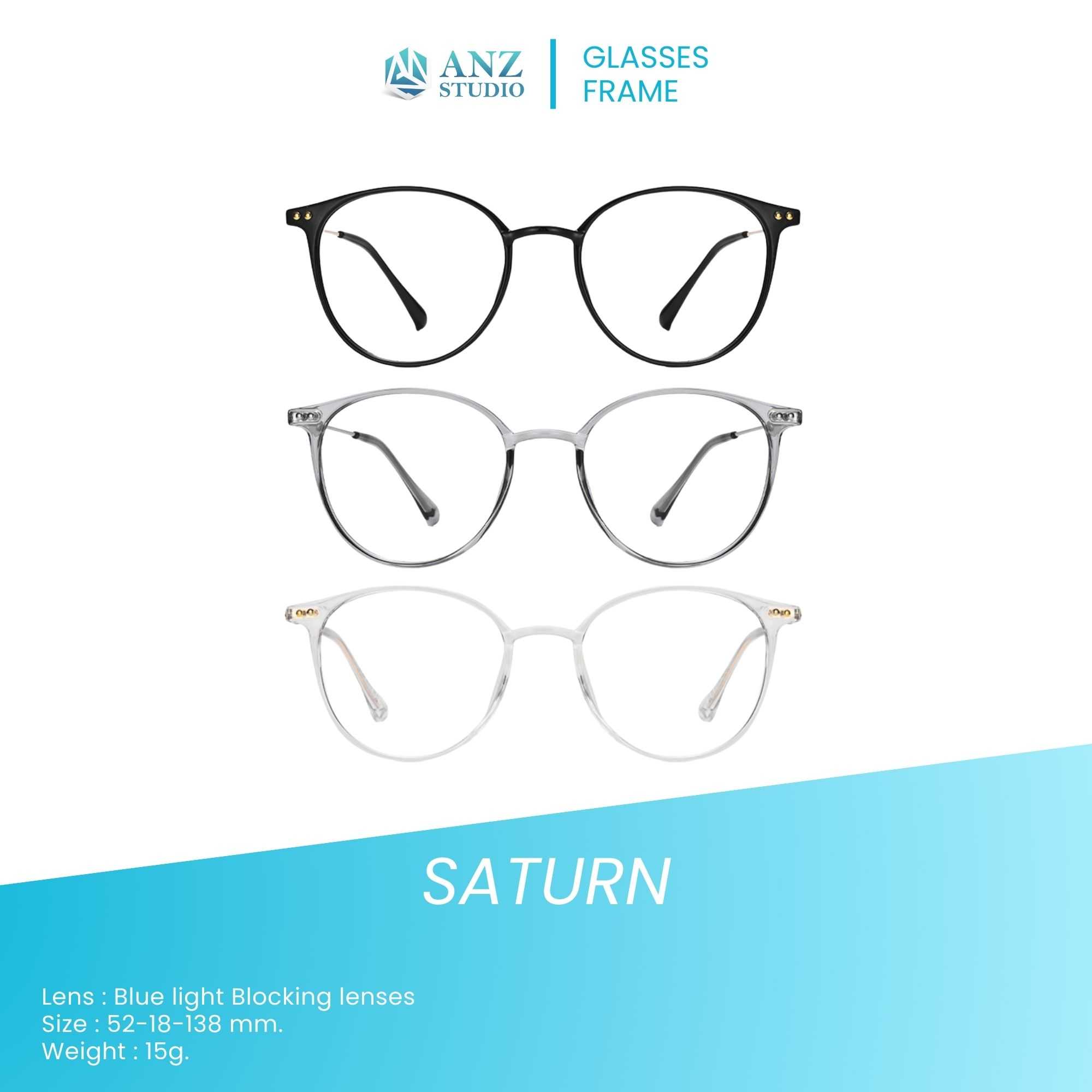 ANZ STUDIO แว่นกรองแสงสีฟ้า เลนส์ถนอมสายตา ทรงกลมหยดน้ำ รุ่น SATURN เลนส์ Blue Block เคลือบมัลติโค้ต
