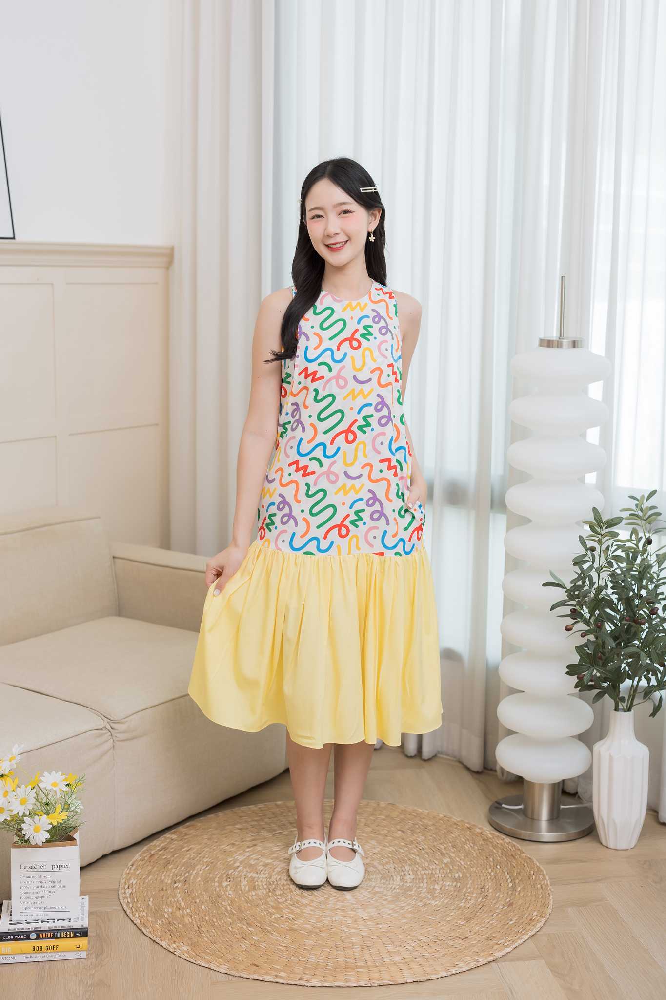 ชุดให้นม Candy twotone ruffle long dress