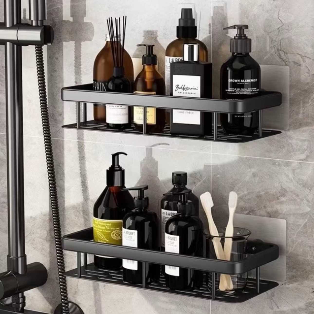 ชั้นวางของ ในห้องน้ำ ทรงสี่เหลี่ยม ยึดติดผนังโดยไม่เจาะ 13x30.5x5.5cm Black