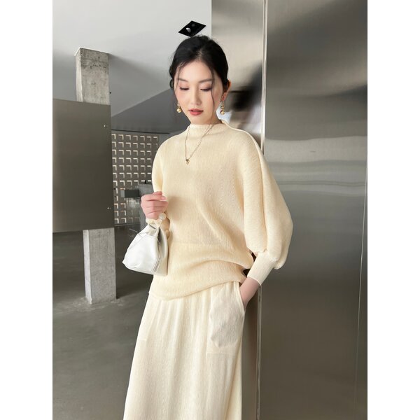 2MUAY รุ่น GJO1843 เสื้อพลีทคุณภาพ VOLUME SLEEVE KNIT PLEATED TOP 7 สี FREE SIZE