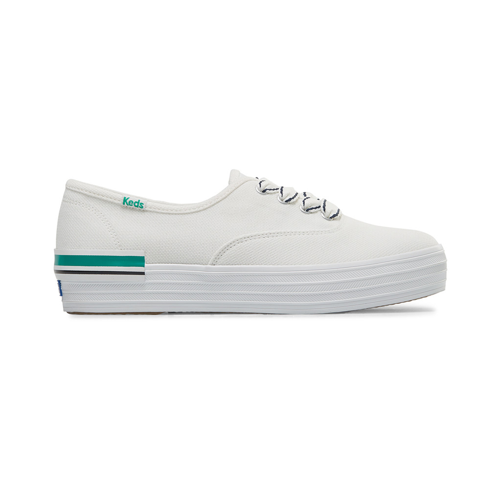 Keds รุ่น The Platform Pique Stripe รองเท้าผ้าใบ ผู้หญิง สี White/Green - WF67192