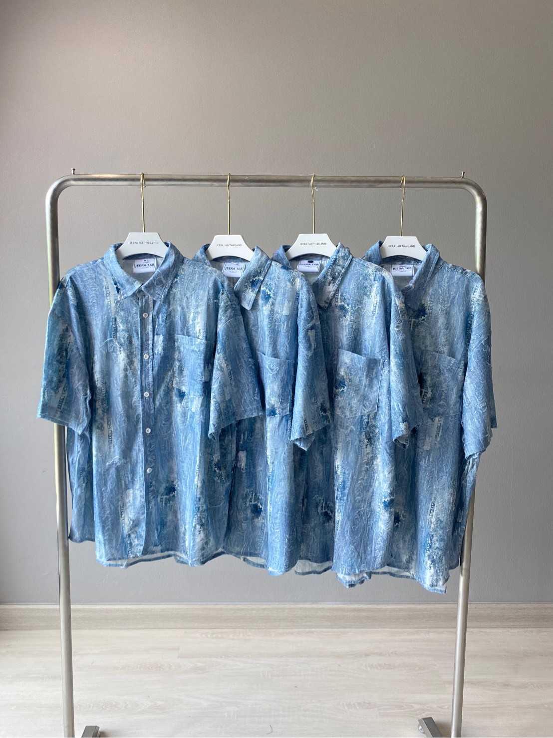 (พร้อมส่ง) Jeera168 | Blue fluffy  short sleeve shirt