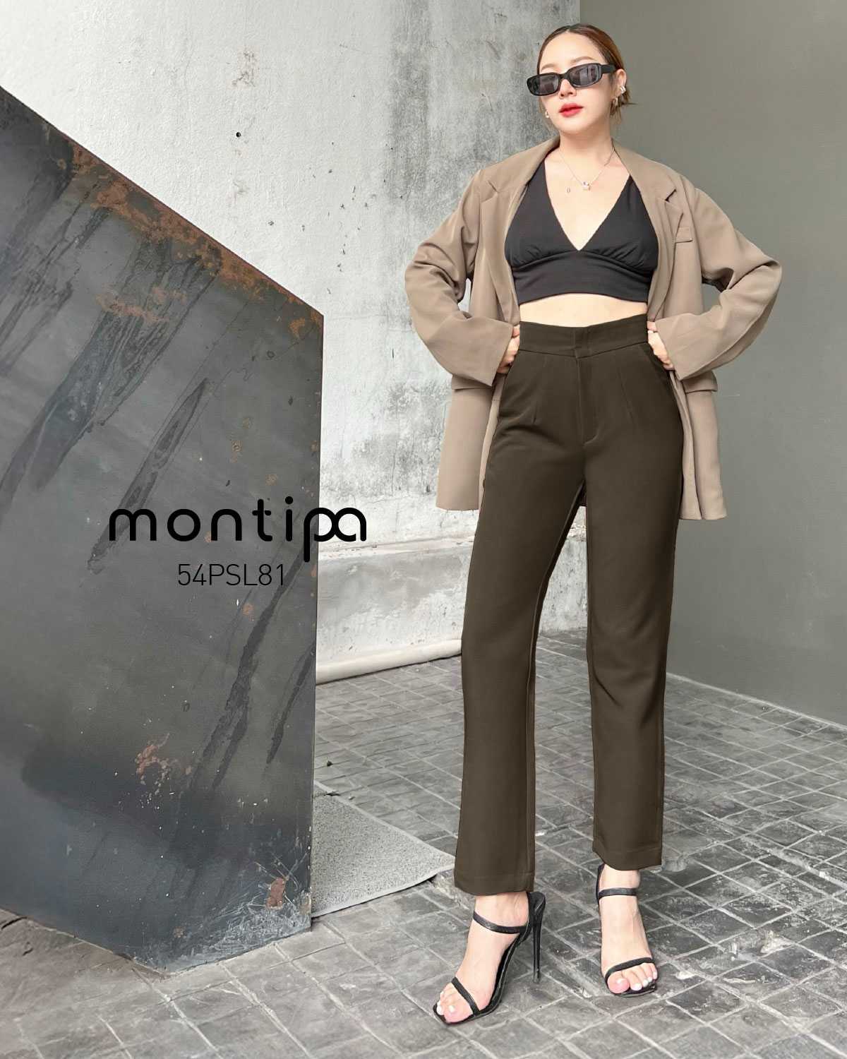 Montipa กางเกงทรงสอบ ตะขอและซิปหน้า ผ้า Comfort 54PSL81