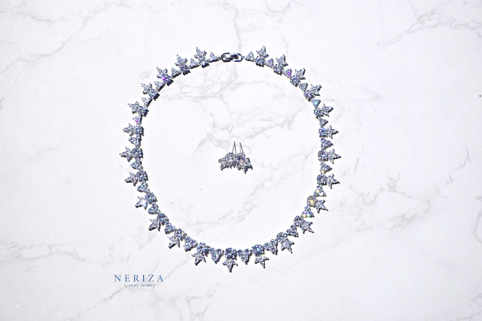 ชุดเครื่องประดับสร้อยคอ พร้อมต่างหู เพชรสังเคราะห์ ประกายเทียบเท่าเพชรแท้ NSW101