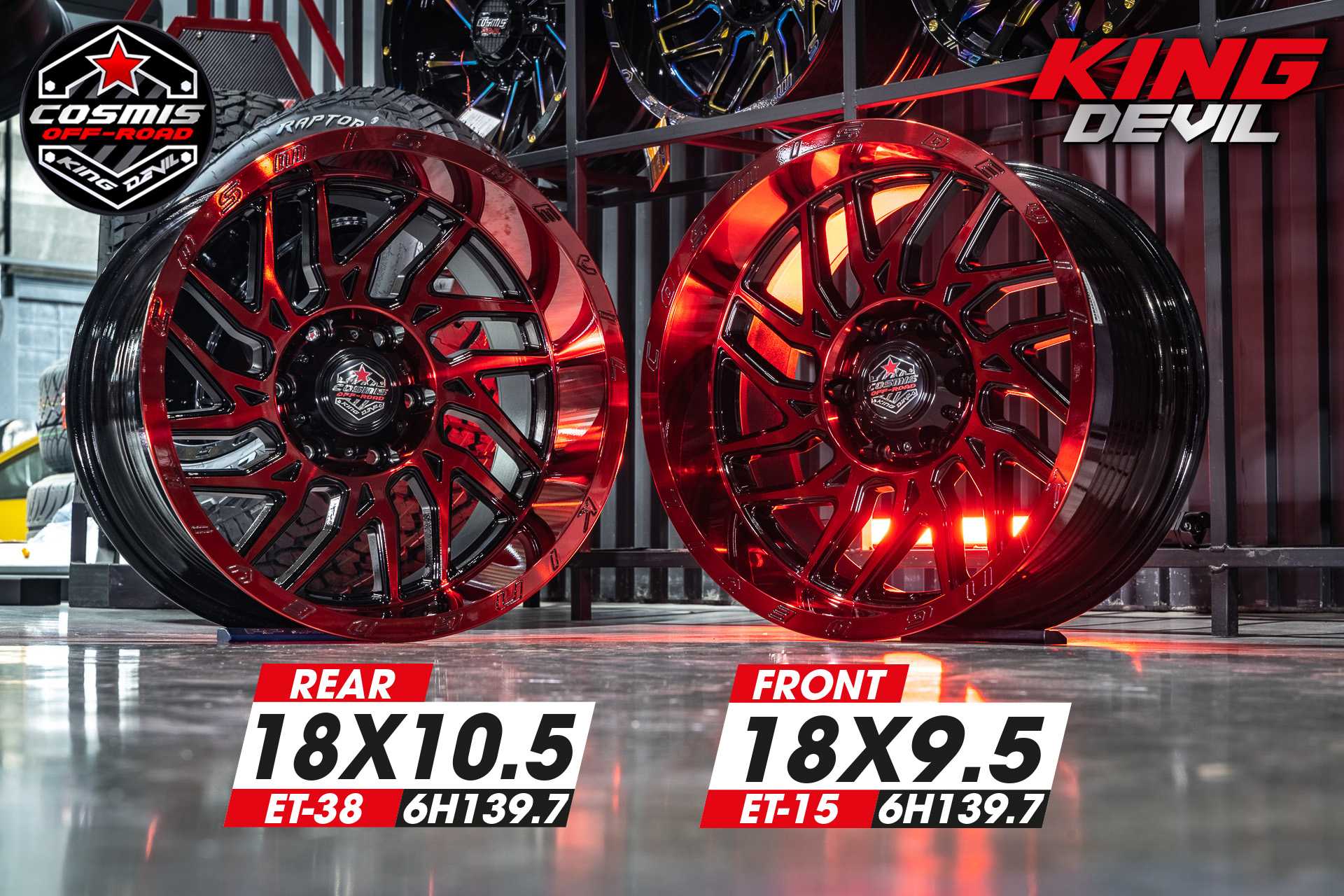 แม็กซ์ KING-DEVIL 18X9.5 6X139.7 ET15 CB.106.1 MIRRORRED(สีหน้าไดร์แดง)Custom