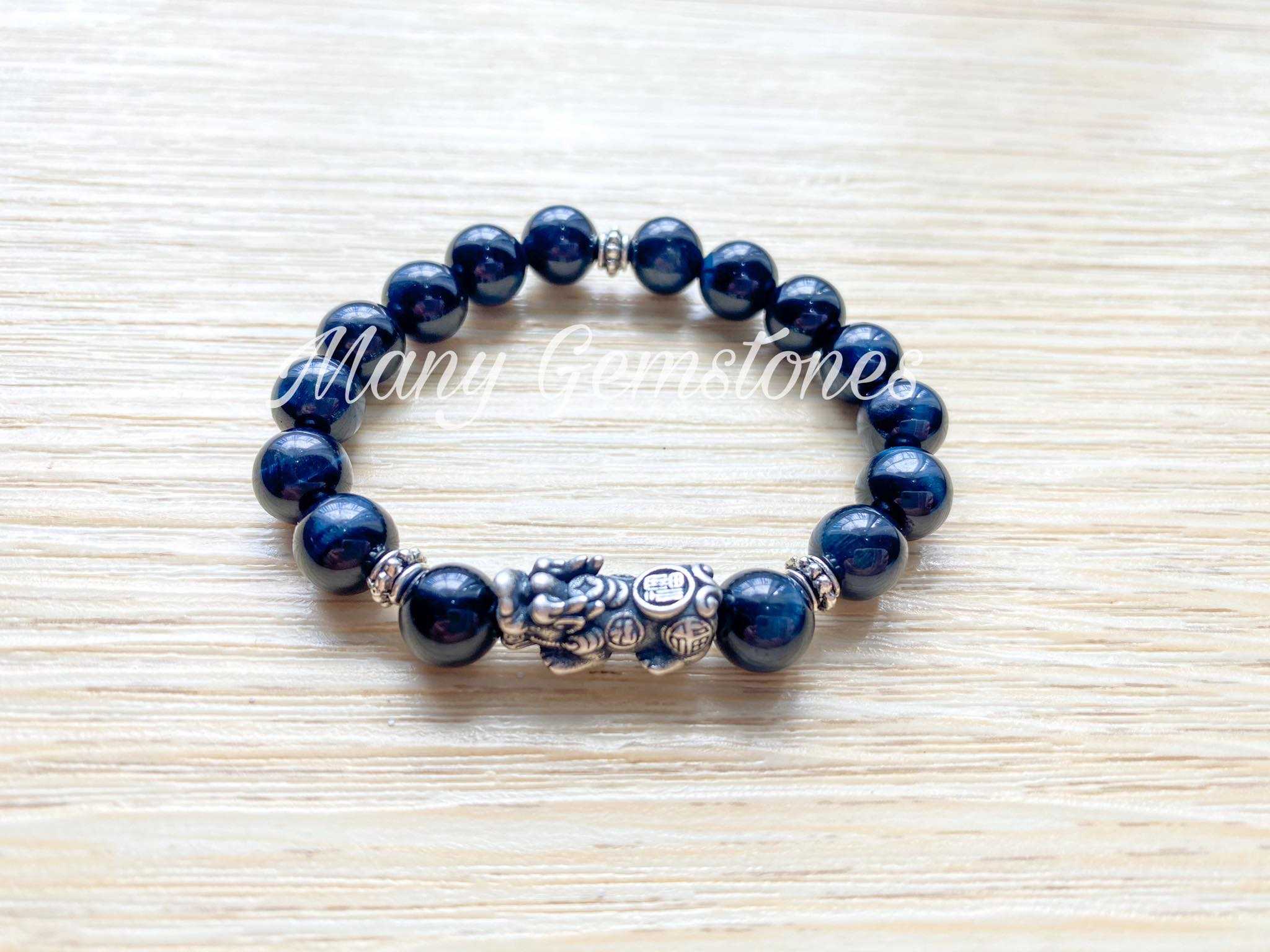 กำไลหินมงคล สร้อยข้อมือหินมงคล ปี่เซียเงินแท้ Blue Tiger Eyes
