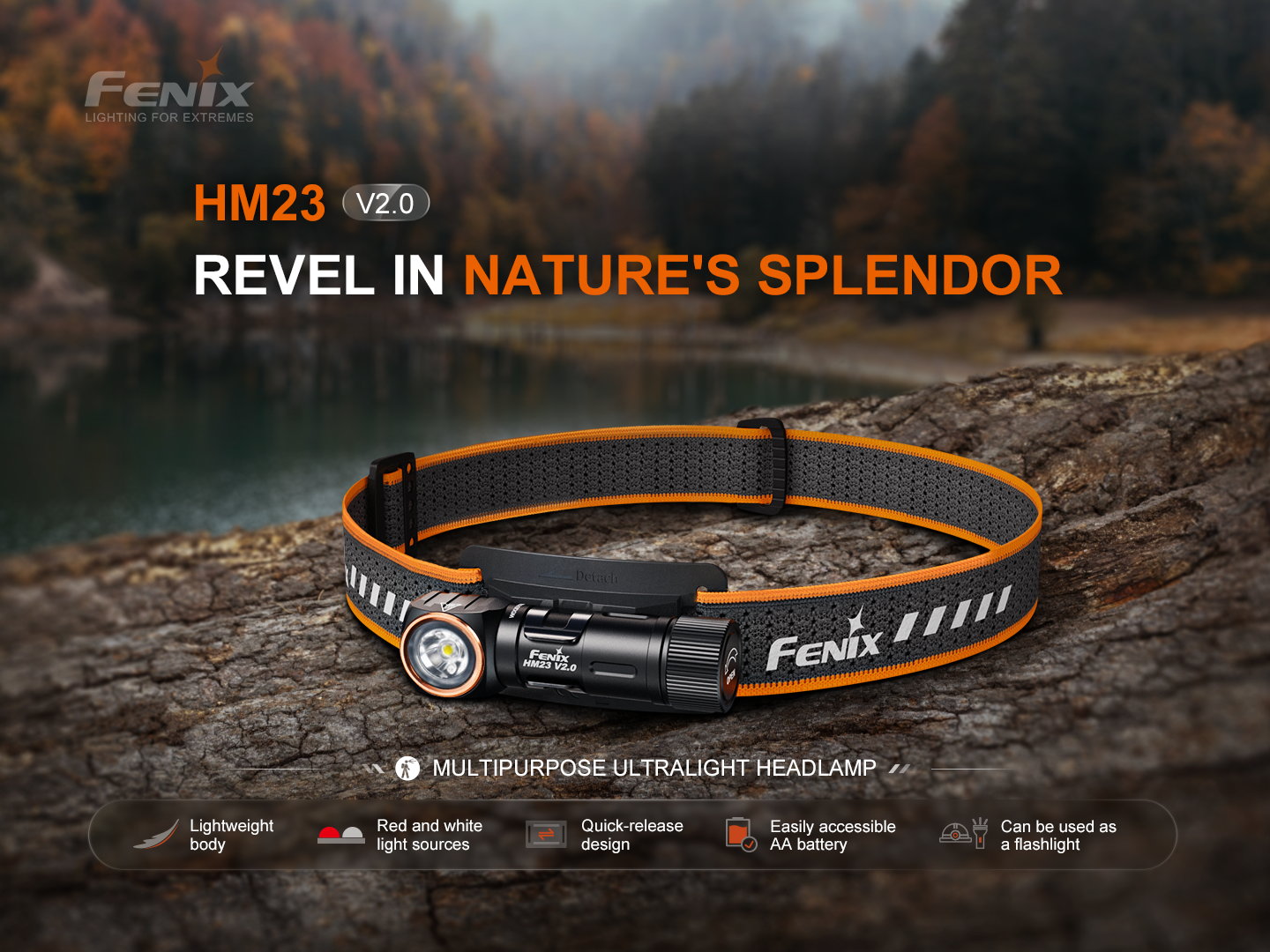 ไฟฉายคาดหัว FENIX HM23  V2.0 ถ่าน AA 1 ก้อน 300 lm ยอดนิยม ทนทาน  ประกันศูนย์ไทย 3 ปี