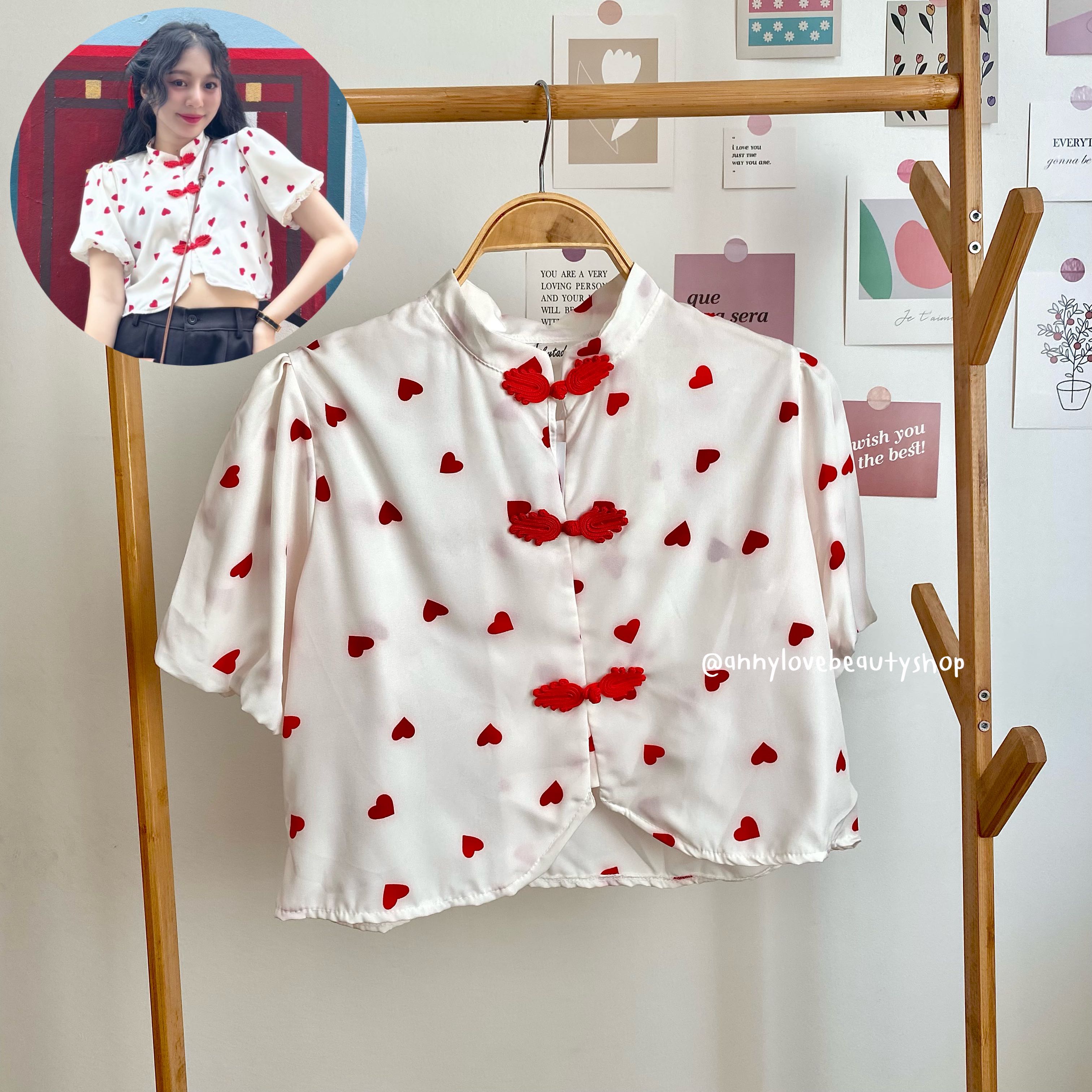 เสื้อครอปตรุษจีน ดีเทลแขนพอง ลายน่ารักมาก