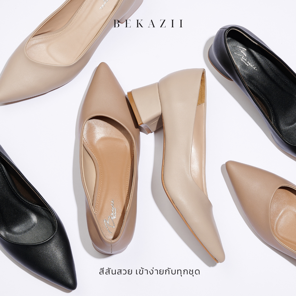 Bonita Block Heel Pointed Court Shoes - ส้นบล็อคสูงหัวแหลม