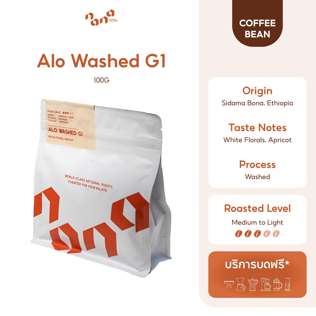 Alo Washed G1 200g เอธิโอเปีย กลิ่นดอกไม้ขาว แอปริคอต  คั่วกลางอ่อน