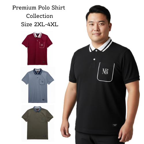 [ไซส์ 2XL-4XL] เสื้อโปโลชาย ไซส์จัมโบ้ รุ่น NR68126 เสื้อคนอ้วน มีกระเป๋า สไตล์ Old Money