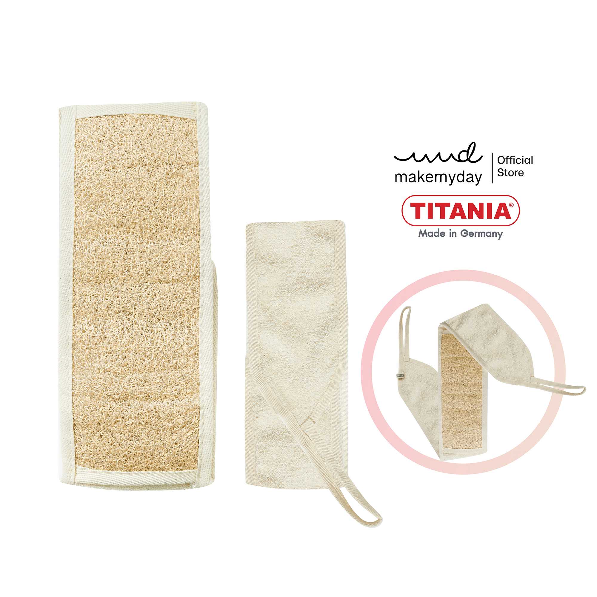TITANIA ผ้าขัดหลัง ใยบวบผสมคอตตอน  ขัดผิวอ่อนโยน นำเข้าจากเยอรมัน(Back Massage Strap with 2 Handles)