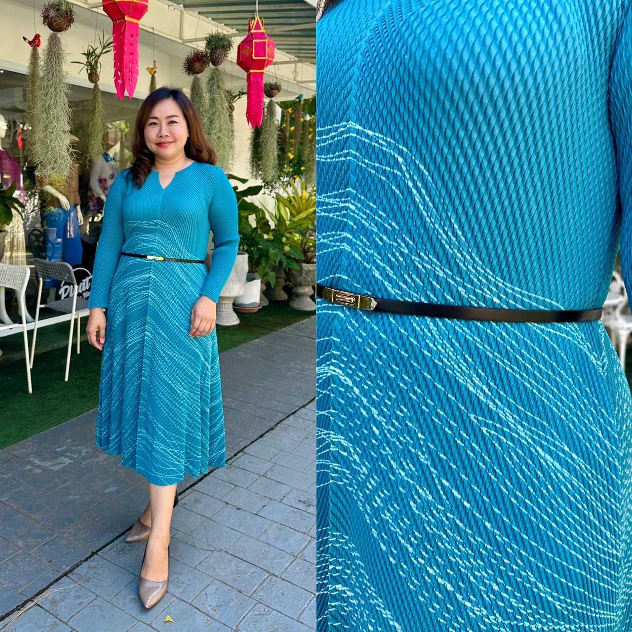 Pleatbynisa A546 เดรสอัดพลีท เนื้อผ้าPolyester100%