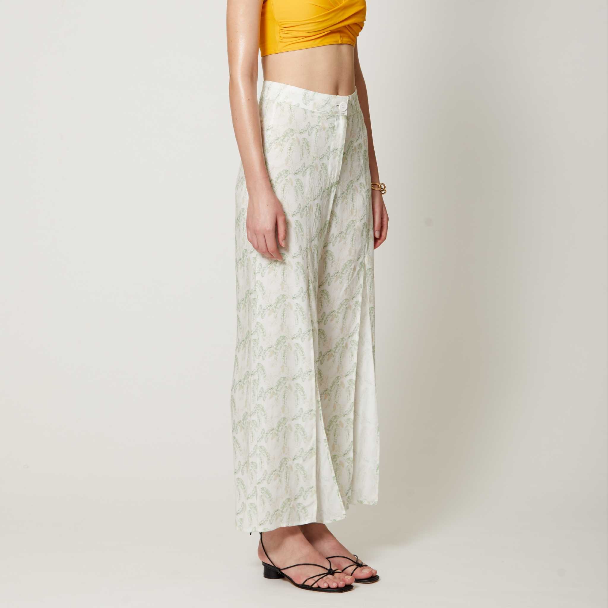 Olive Palm Leaf Print Beach Pants