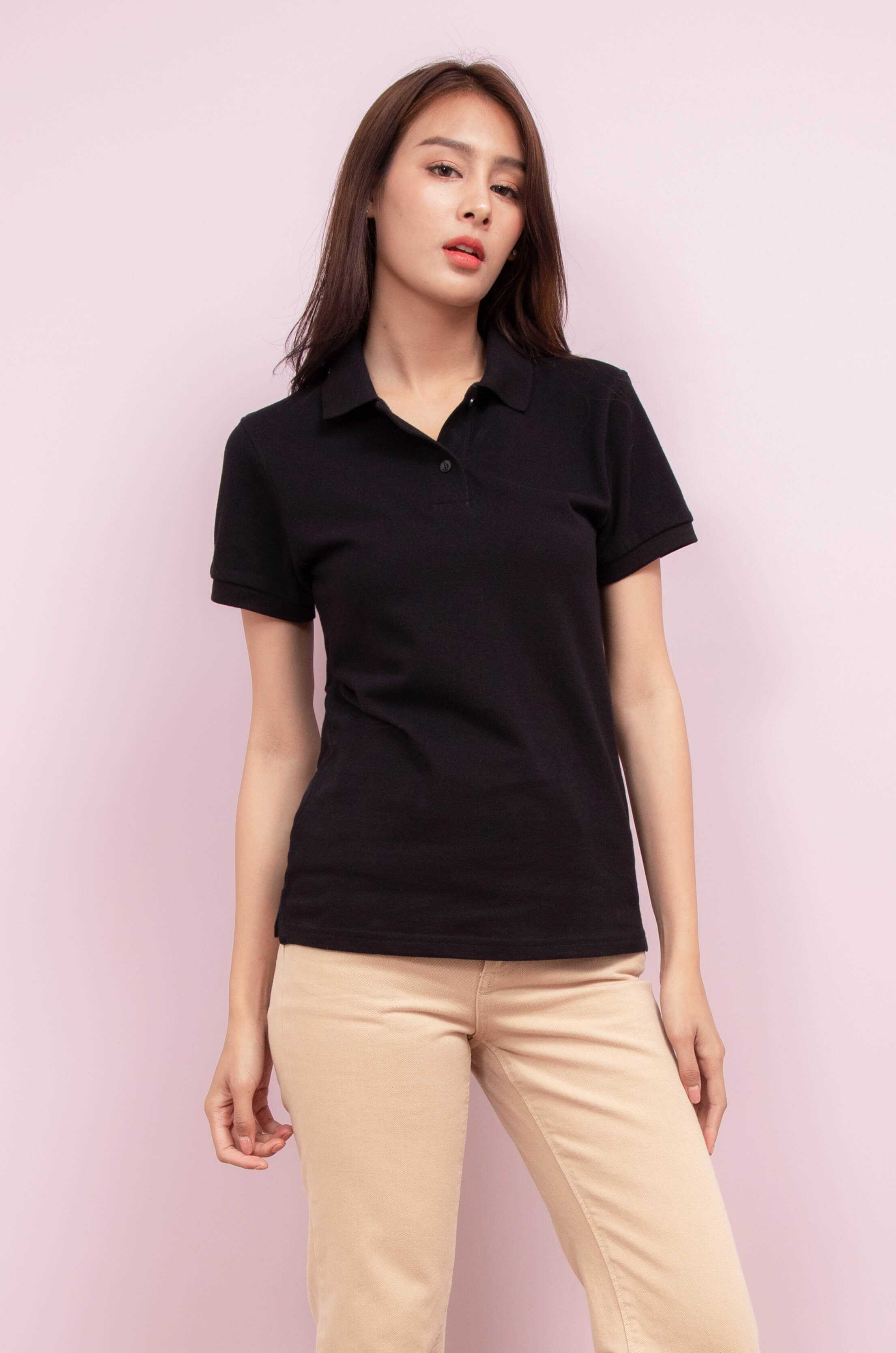 Noproblem ยอดขาย No.1 รับประกัน ไม่ย้วย ไม่ยืด ผ้านุ่ม เสื้อโปโล หญิง สีดำ