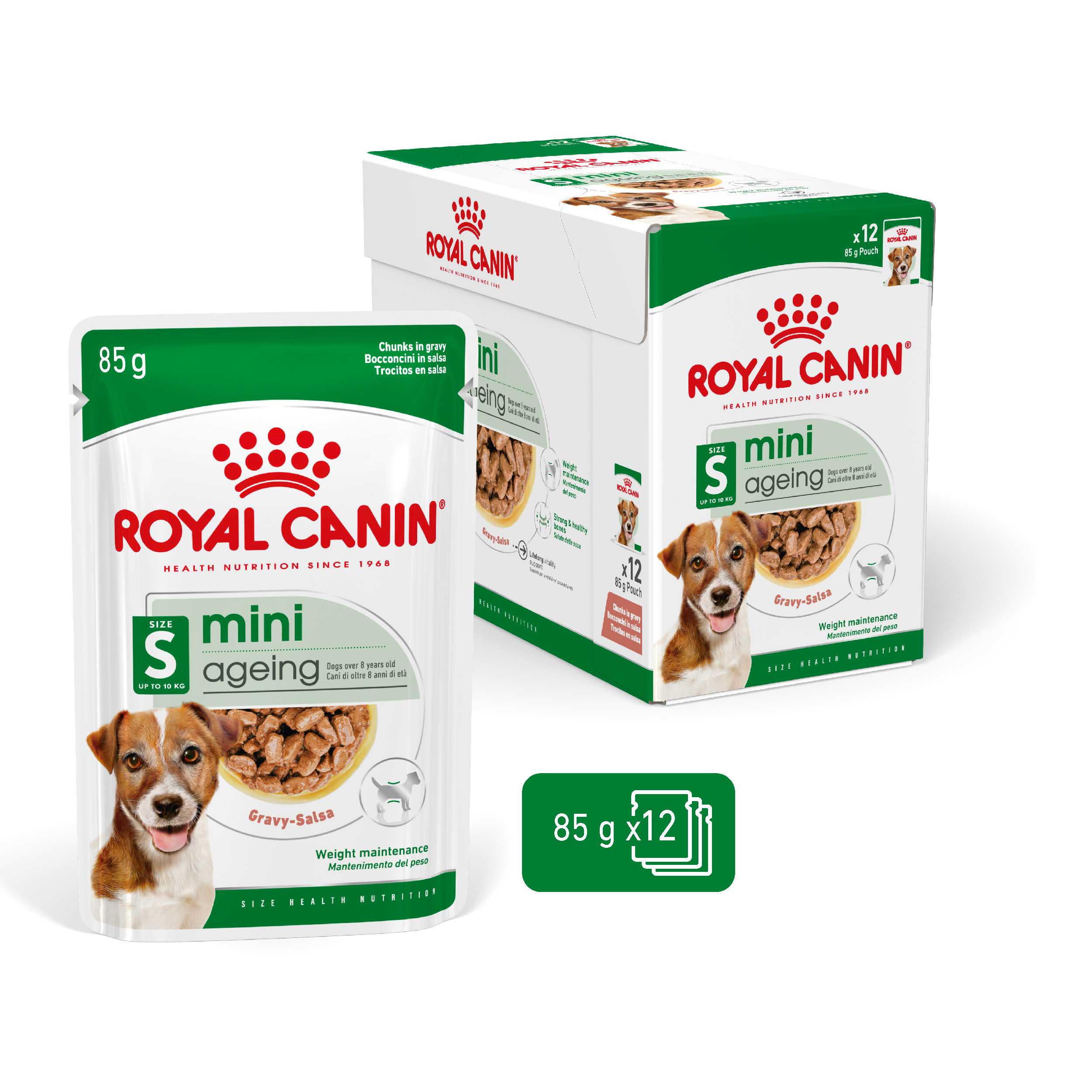 (สูตรใหม่) Royal canin mini ageing 8+ 85gx12 ซอง สุนัขสูงวัย พันธุ์เล็ก 8 ปีขึ้นไป