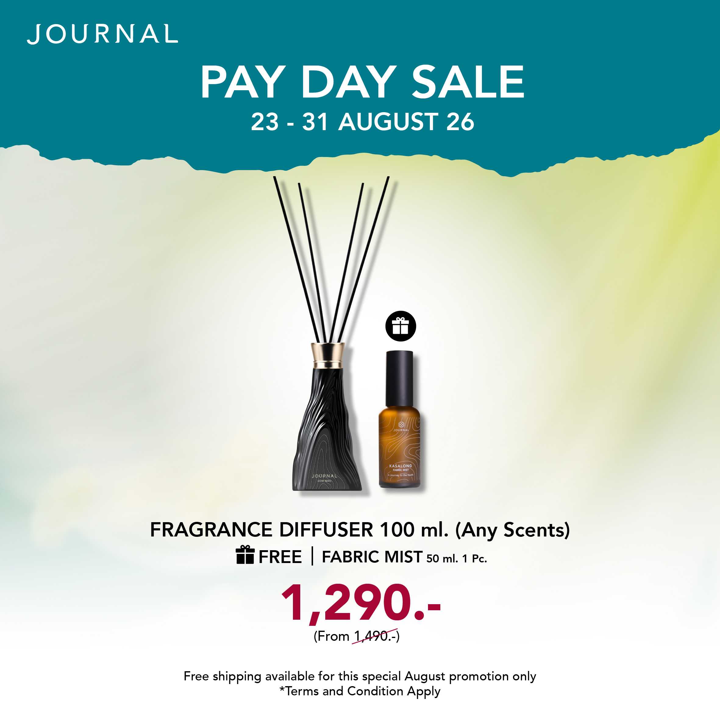 PAY-DAY✨Diffuser 100 ml + ก้านไม้ ลดเหลือ 1,290.- (จากปกติ 1,490 บาท) แถม Fabric Mist  1  ขวด