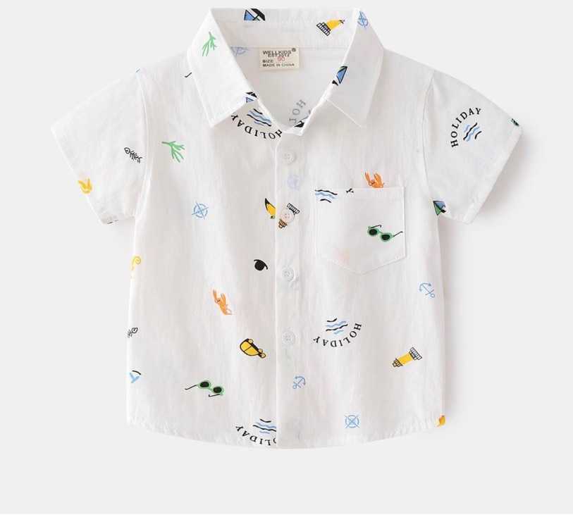 เสื้อเชิ้ตแขนสั้นสีขาว - Size90