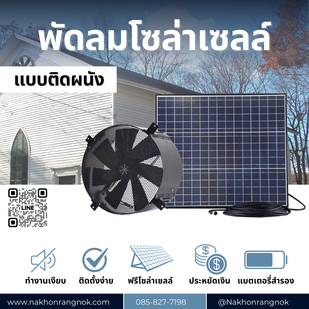 พัดลมระบายอากาศโซลาร์เซลล์ แบบติดผนังพลังงานแสงอาทิตย์