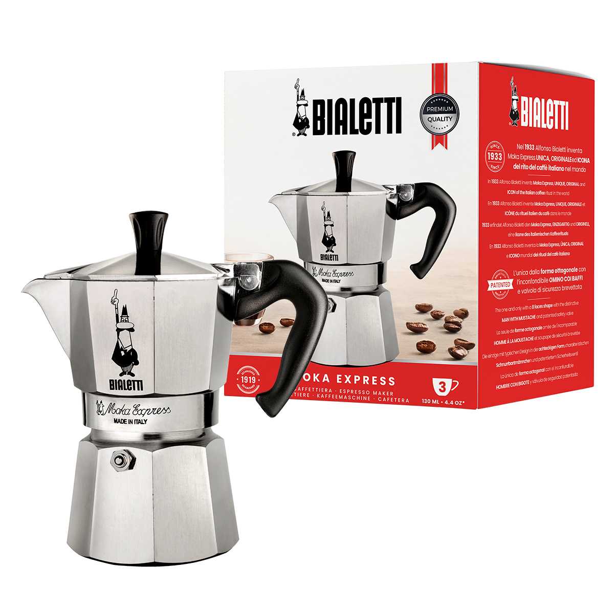 Bialetti หม้อต้มกาแฟ Moka Pot รุ่น Moka Express (โมคา เอ็กซ์เพรส) ขนาด 3 ถ้วย [BL-0001162]