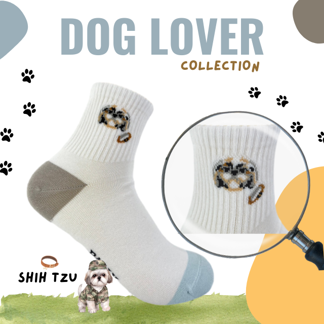 ถุงเท้าแฟชั่นข้อกลาง ฟรีไซส์ ลาย DOG LOVER COLLECTION : SHIH TZU