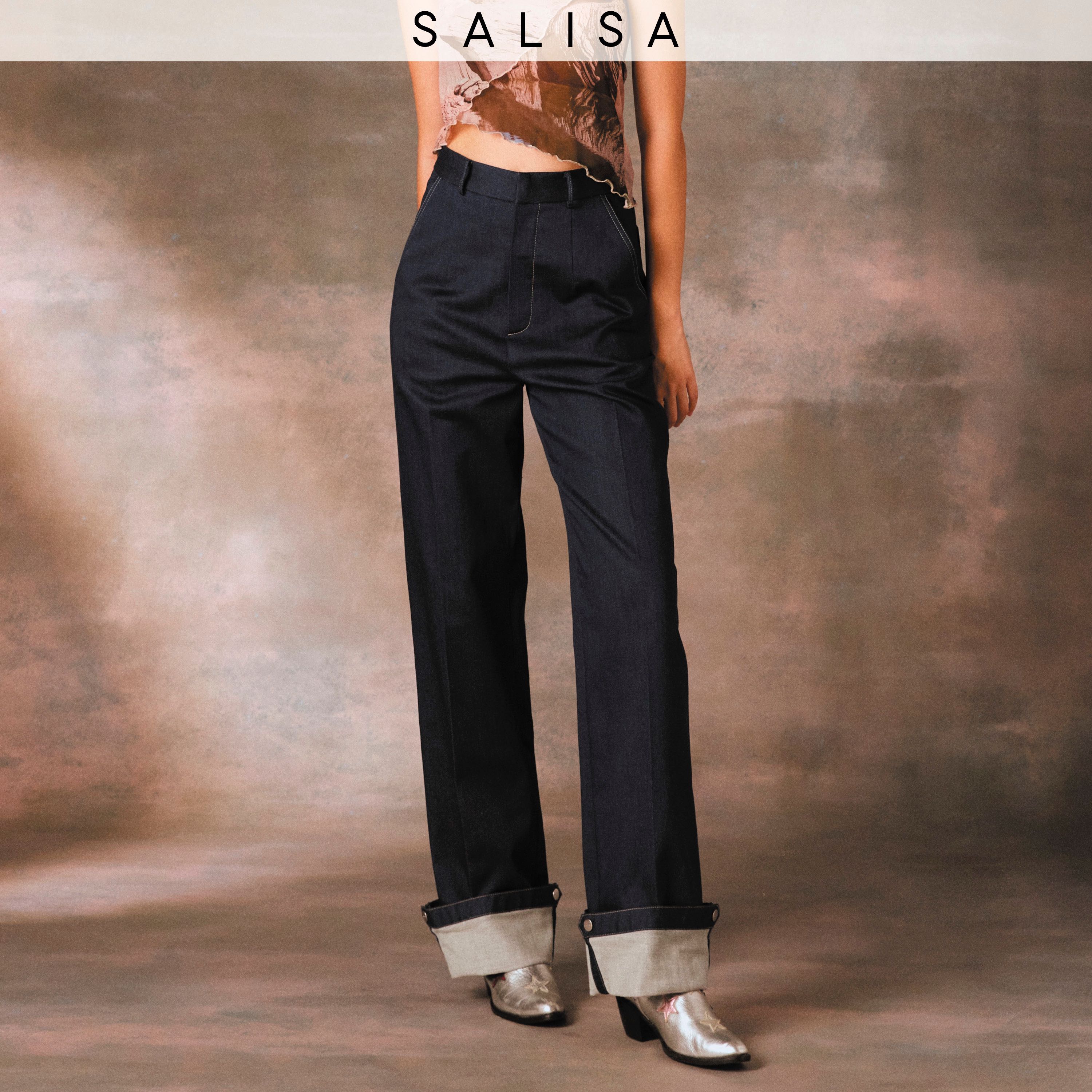 RAW DENIM JEANS FOLDED PF24 ปลายขาพับ/ปล่อยได้ เอวปรับได้ กางเกงผ้ายีนส์