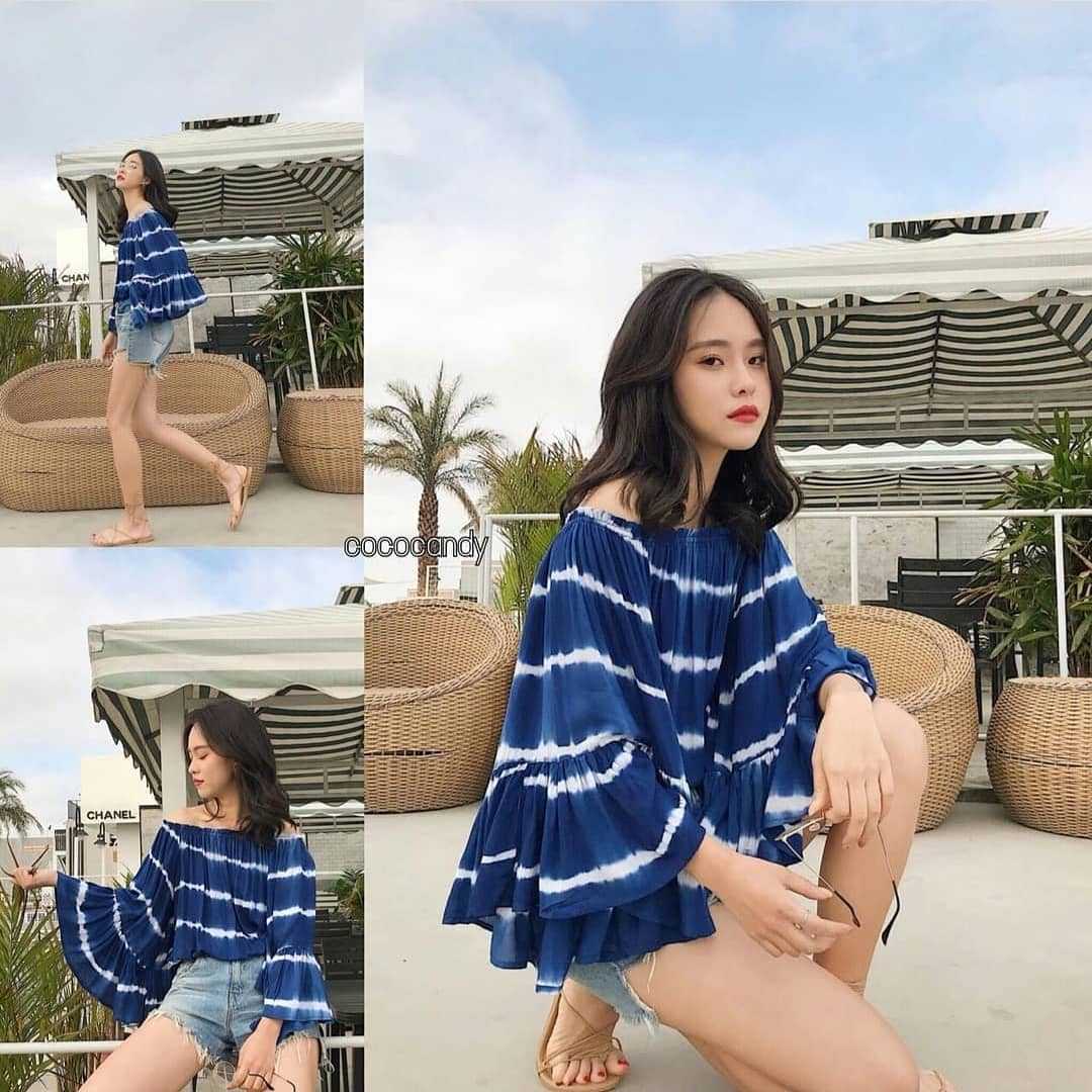 Tiedye OffShoulder Bellesleeve Top