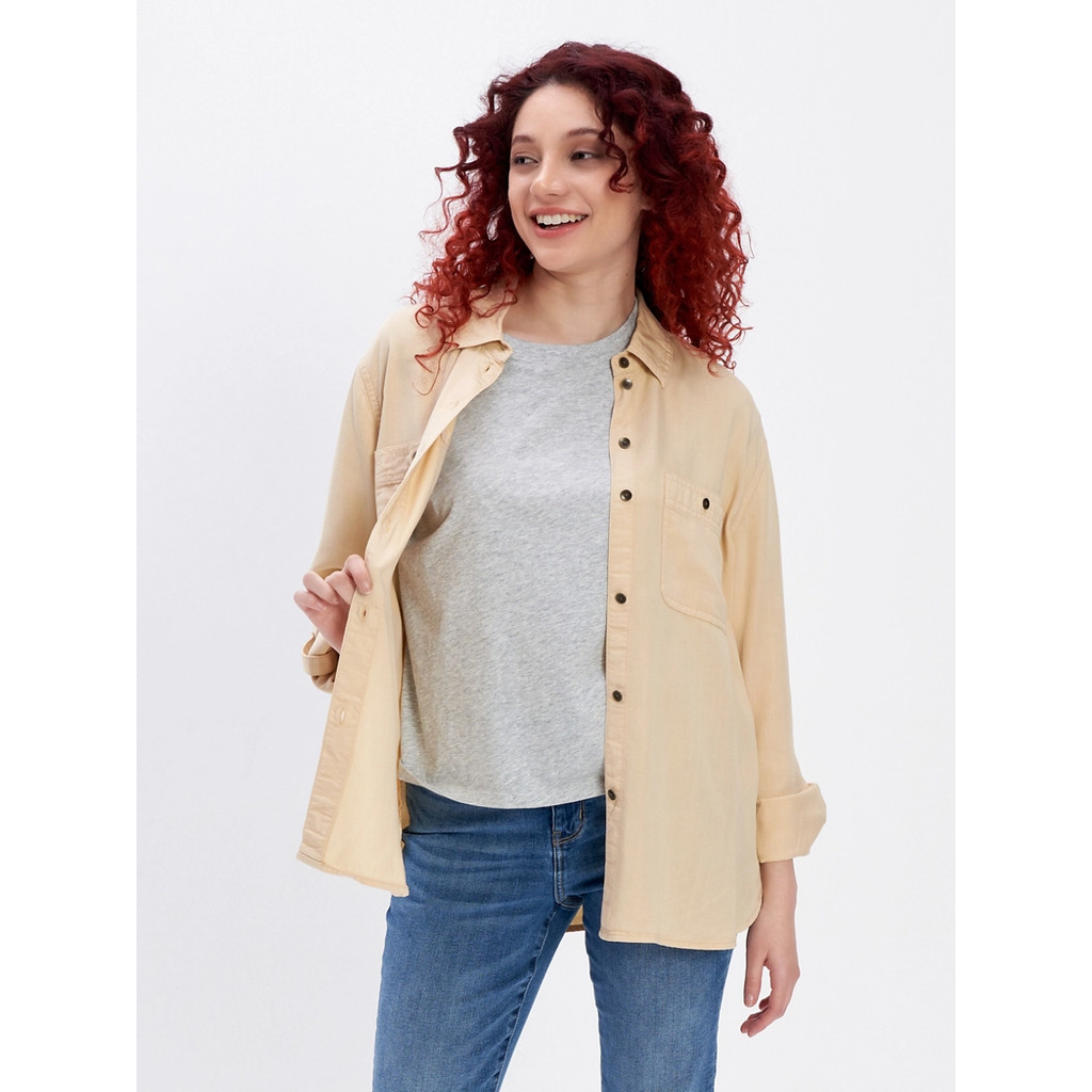 American Eagle เสื้อเชิ้ตผู้หญิง CORE NEW TENCEL SHIRT สี SAND - 035-3696-209
