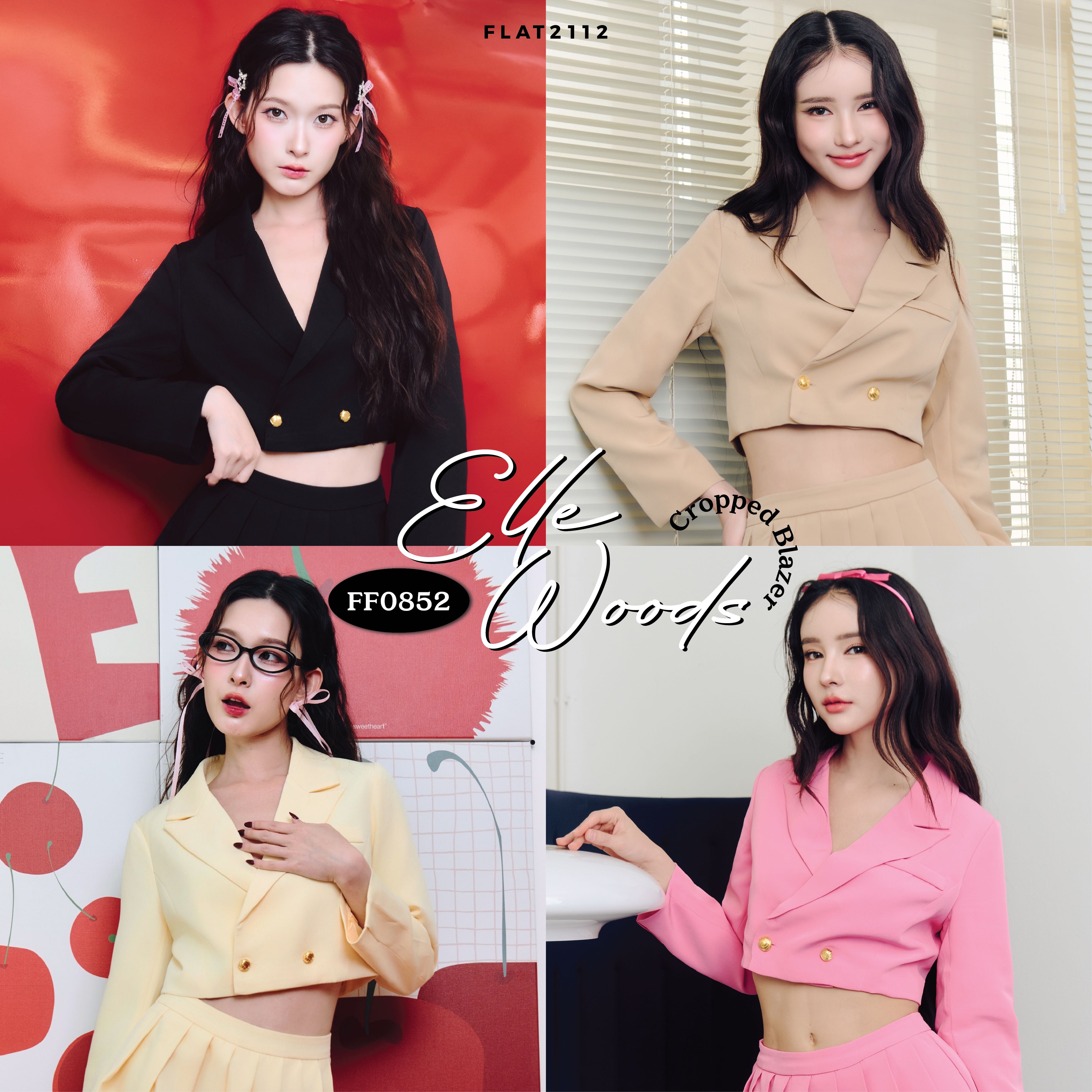 FLAT2112 FF0852 : ELLE WOODS CROPPED BLAZER  เสื้อครอป แขนยาว เลื้อคลุม เบลเซอร์ ชุดทำงาน ชุดออกงาน