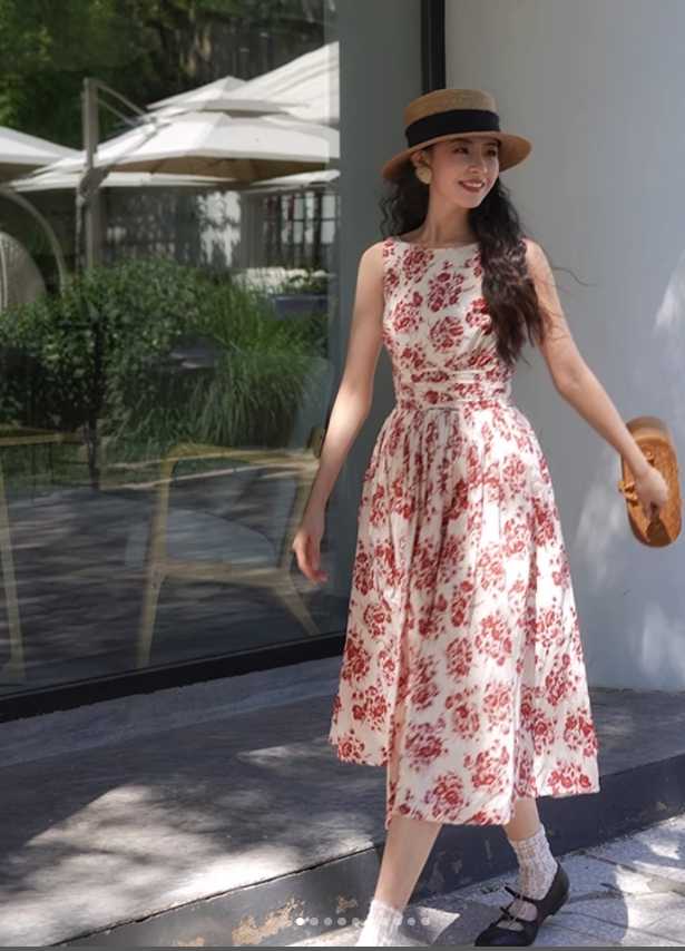 พร้อมส่ง 🌸ASAYA-3776 Retro Floral Summer Elegance Dress🌸❤️Size M