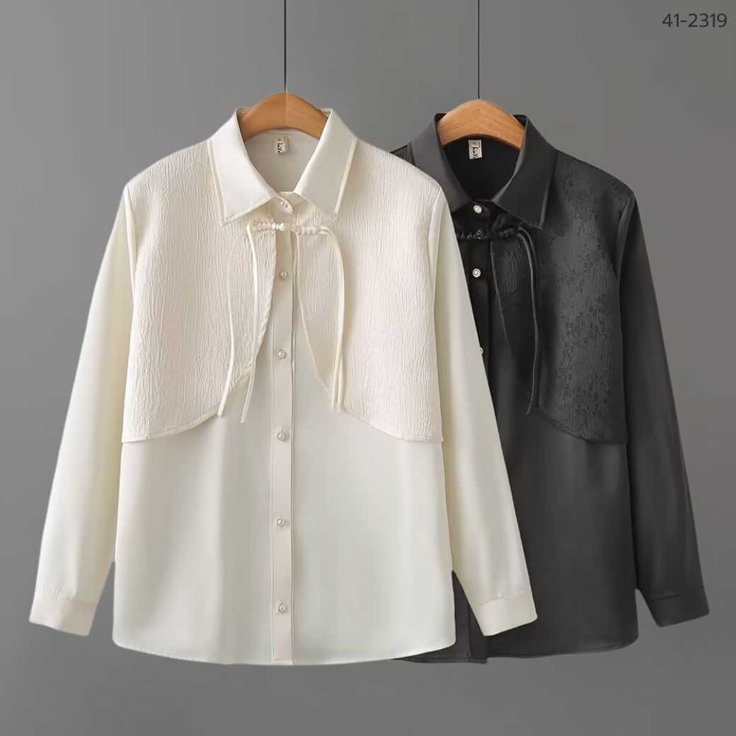 41-2319 เสื้อเชิ้ตทำงานแขนยาว แต่งระบาย