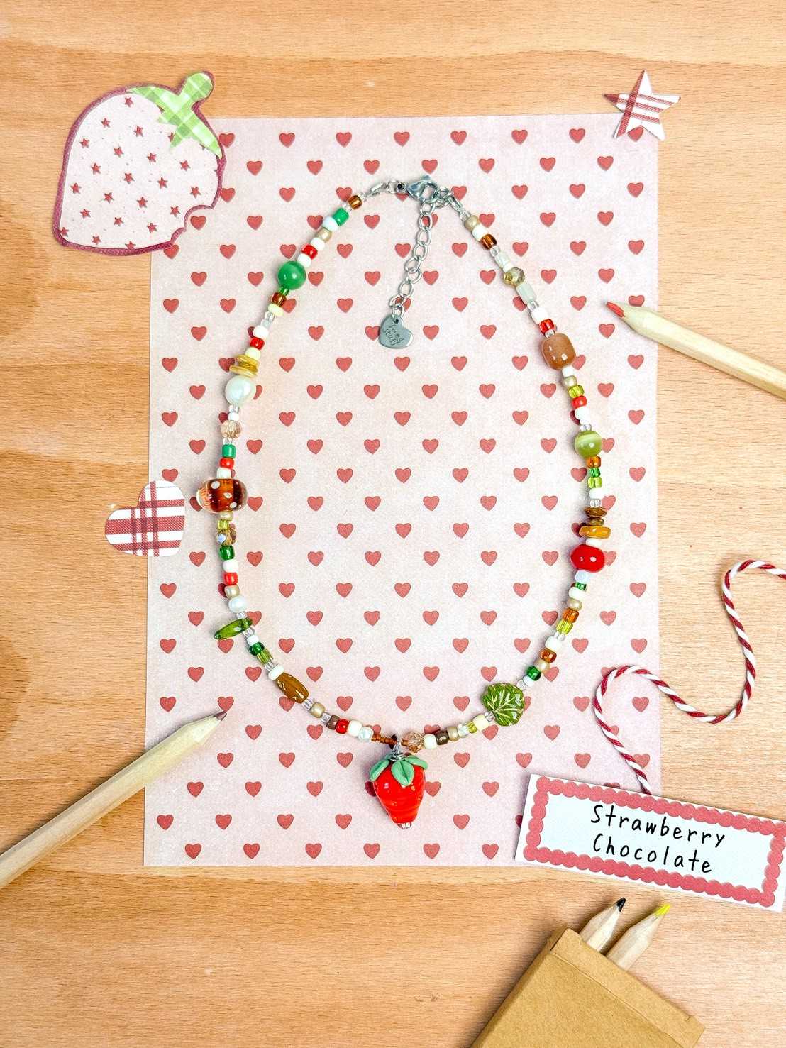 Strawberry Chocolate Necklace สร้อยคอรูปสตรอเบอรี่ราดช็อกโกแลต : Flavor Tale Collection