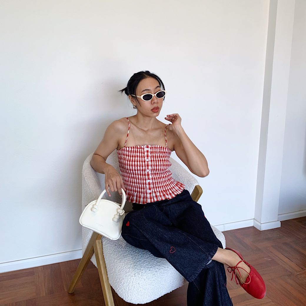 Gingham smock cami tops
