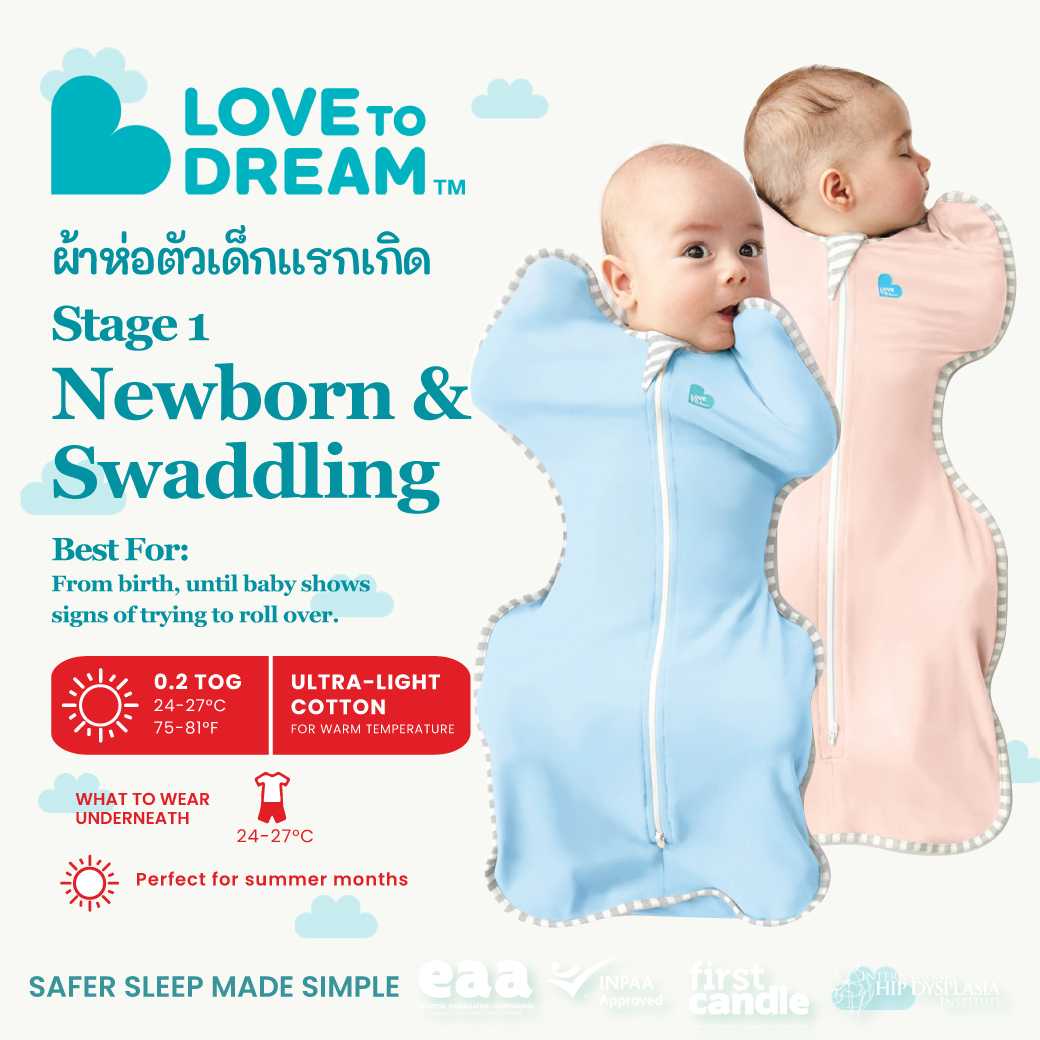 Love To Dream ผ้าห่อตัวเด็กแรกเกิด ผ้าคอตตอน แบบบาง SwaddleUP Lite 0.2 TOG สี Light