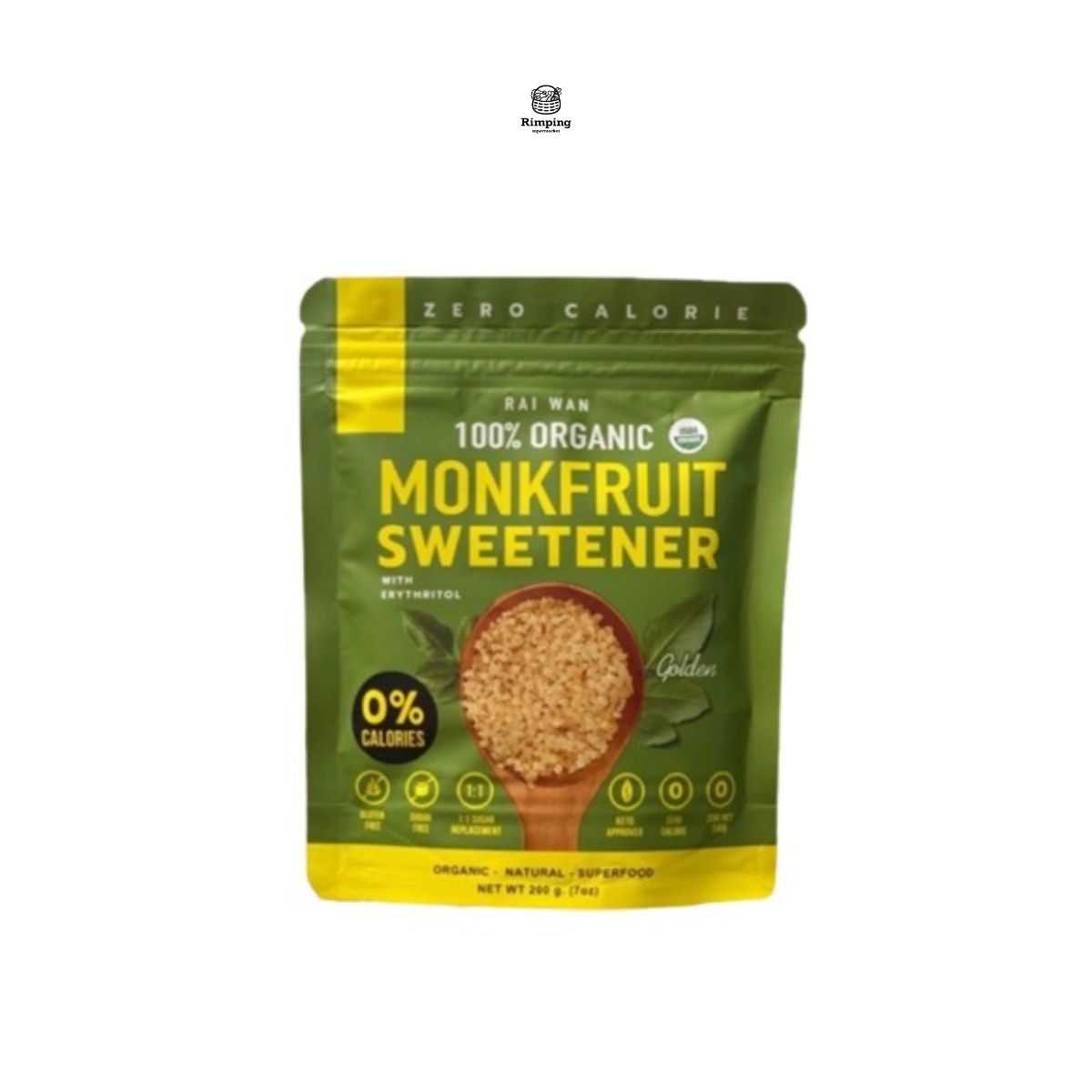 Raiwan Organic Monkfruit Sweetener 200 g. (Golden) น้ำตาลหล่อฮังก๊วยออร์แกนิค สีทอง