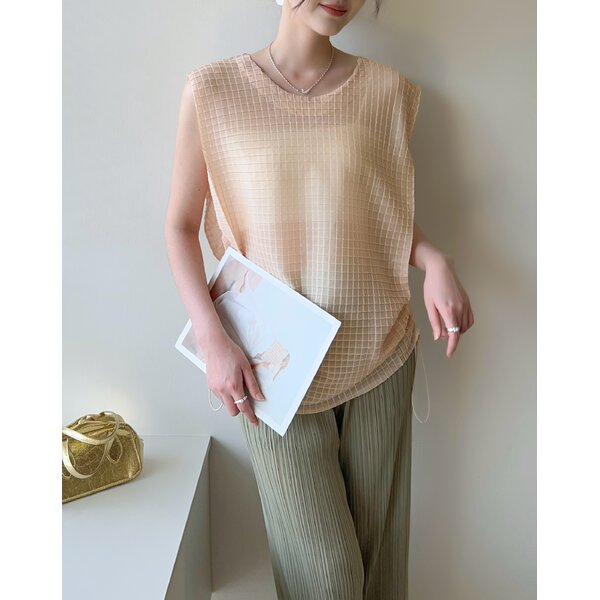 ปรับราคาลง20%!! 2MUAY รุ่น GJO3868 เสื้อพลีททรง OVER SIZE ปรับขนาดได้ SLEEVELESS SQUARE PLEATED T...