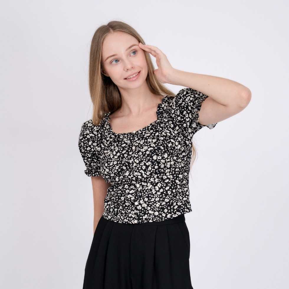 B1351-Cotton ปริ้นท์-ดำ