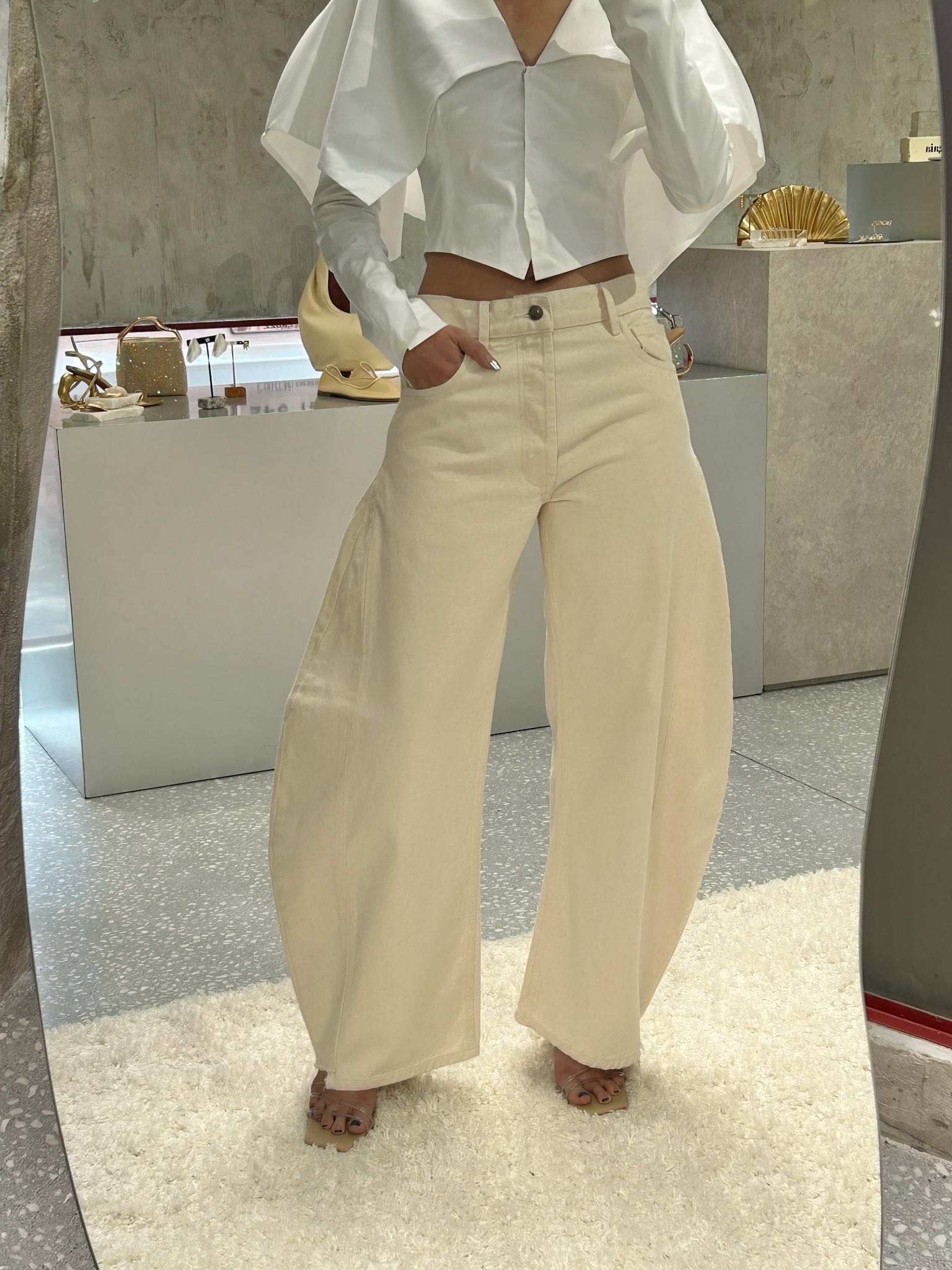 A.W.A.K.E. MODE Denim Jeans With Inserts Ecru - Ecru Denim