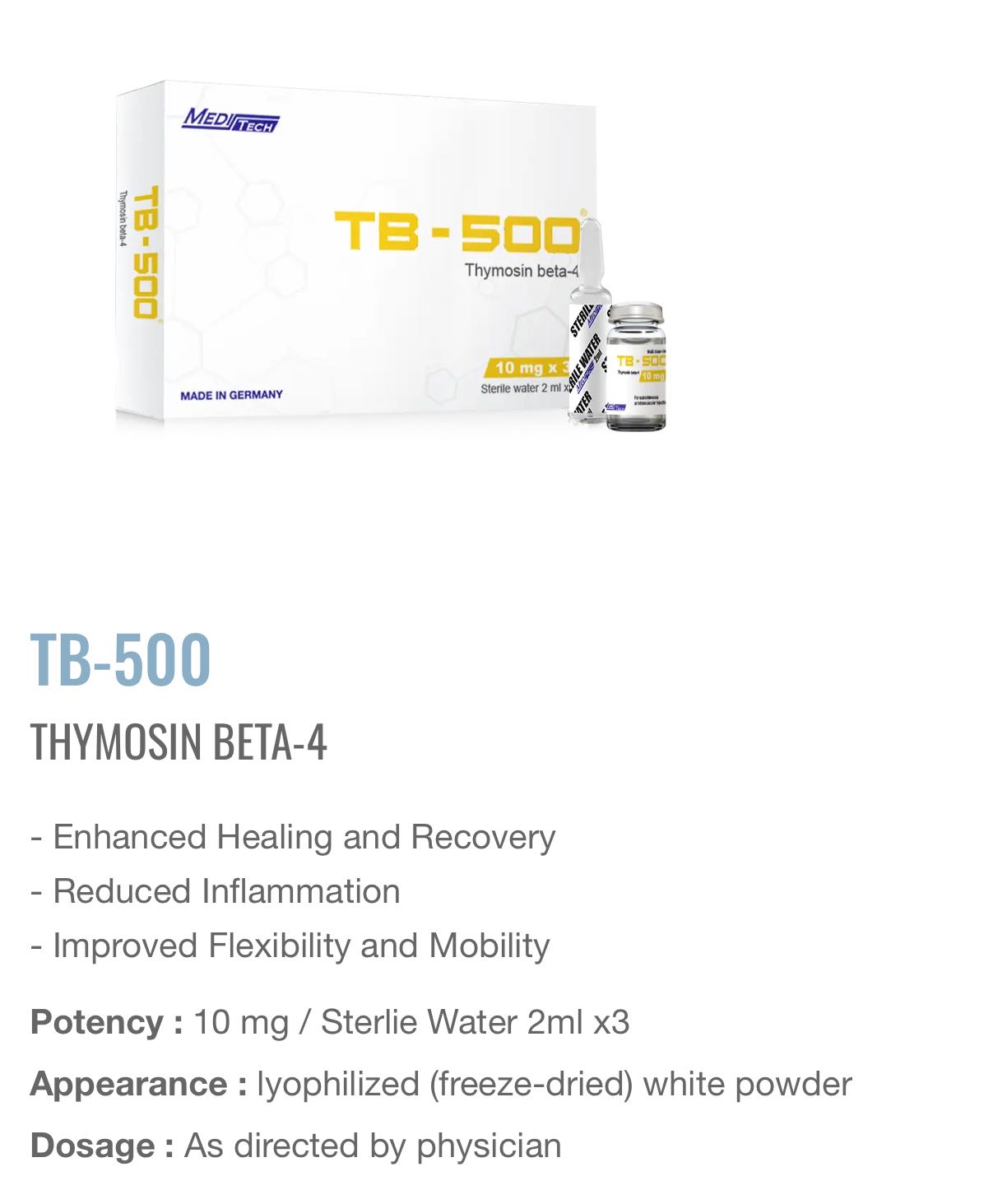 TB - 500 Meditech 10 mg 3 Vials