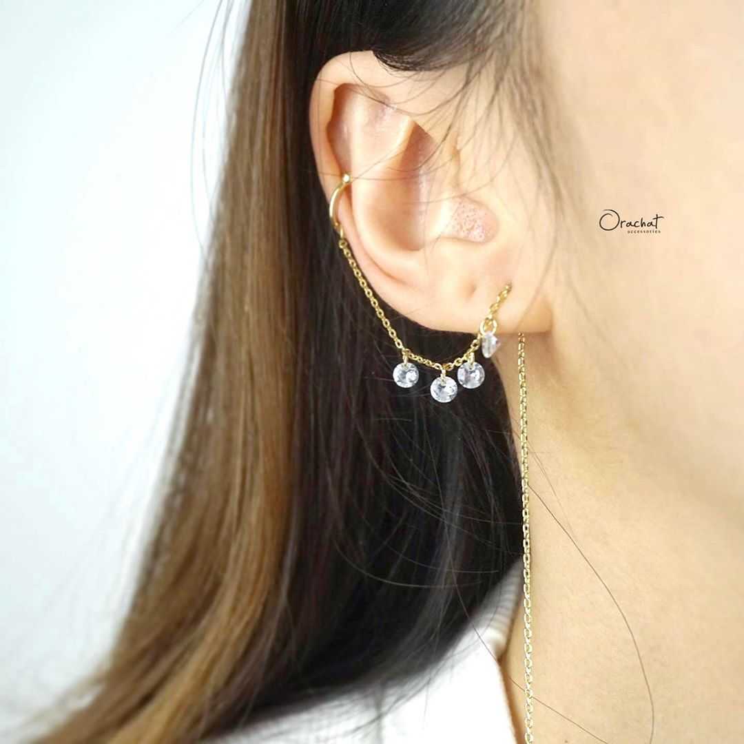 💢Clearance💢 Lily ear cuff. (ต่างหู earcuff งานชุบทองคำขาว เพชร CZ)
