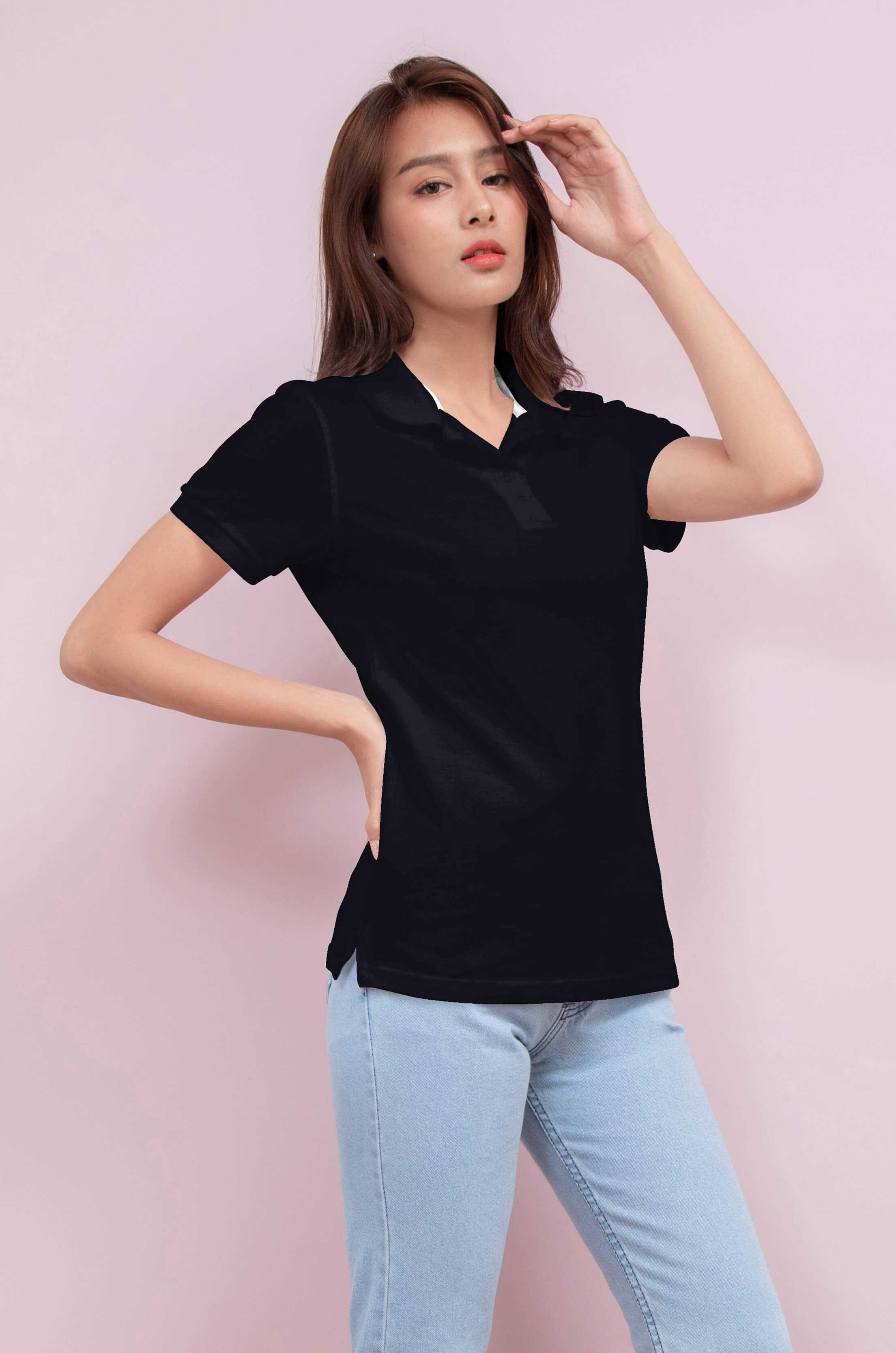 Noproblem ยอดขาย No.1 รับประกัน ไม่ย้วย ไม่ยืด ผ้านุ่ม เสื้อโปโล หญิง สีกรมเข้ม