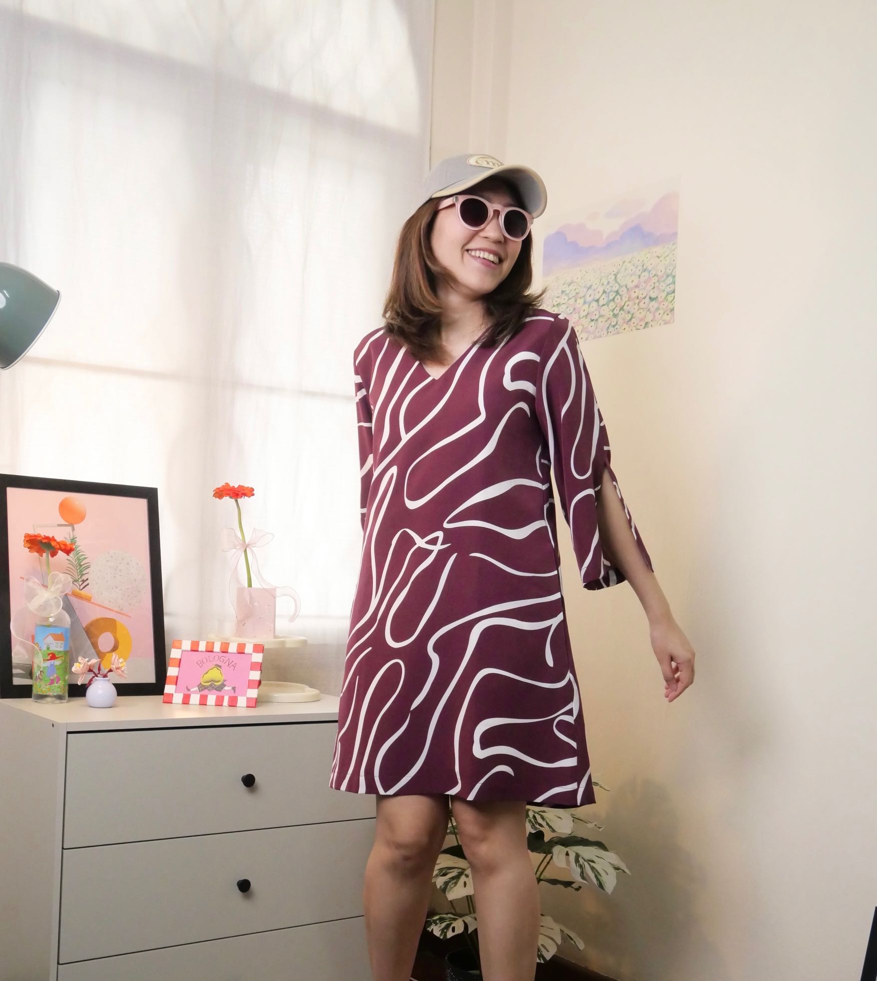 AMAMM WIDE SLEEVE Tunic Dress ➿ Wild Burgundy 