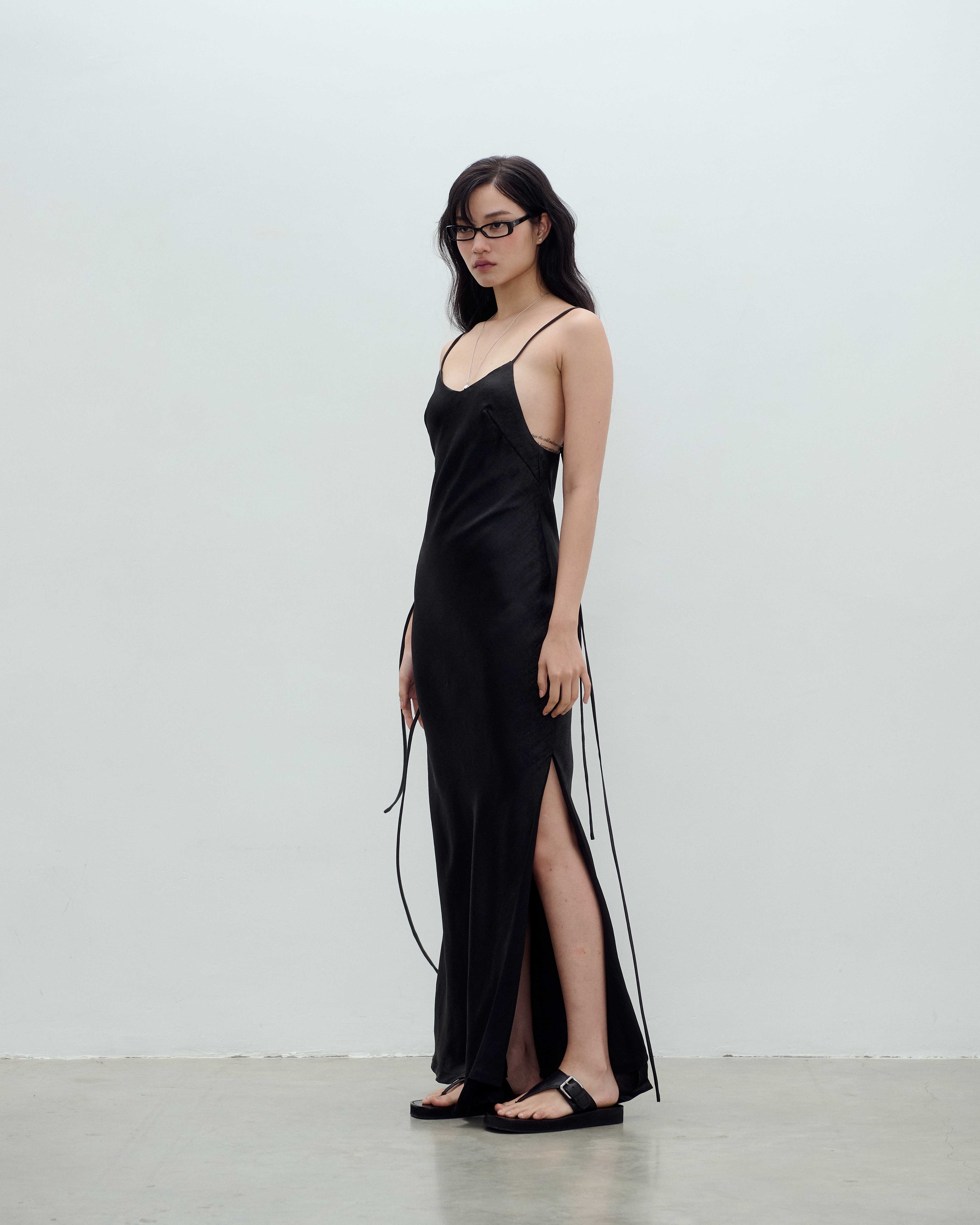 H.052 - Metallic Slip Dress - Black