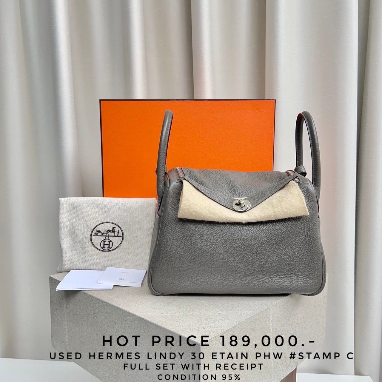 Used Hermes Lindy 30 Etain Clemence